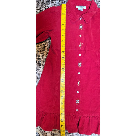 VTG 90’s Oshkosh B’Gosh Red Corduroy Dress Girls Size 5 Western Embroidery - Picture 3 of 7